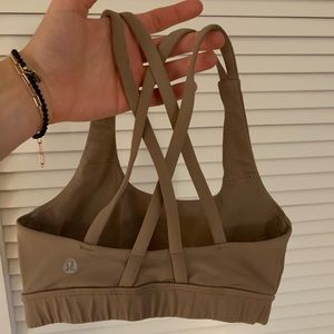 Tan super strappy lululemon sports bra